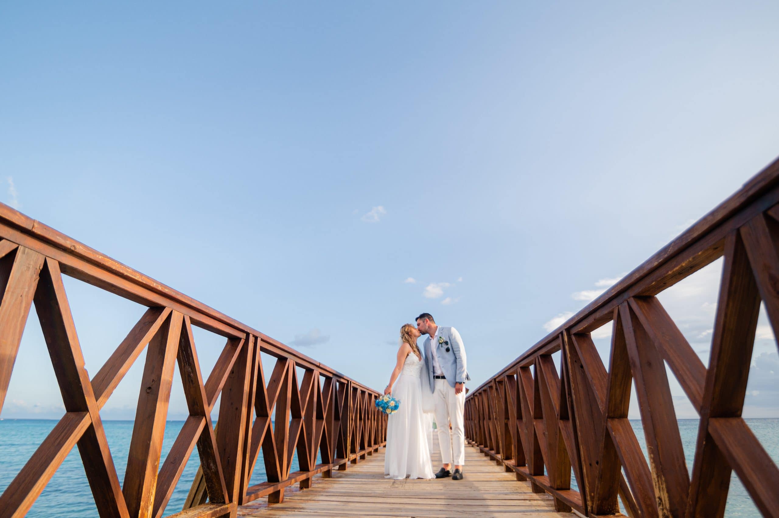 Bride and groom portrait on bride at Bayahibe beach