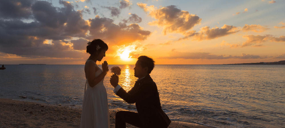 romantic photo of a couple with sunset