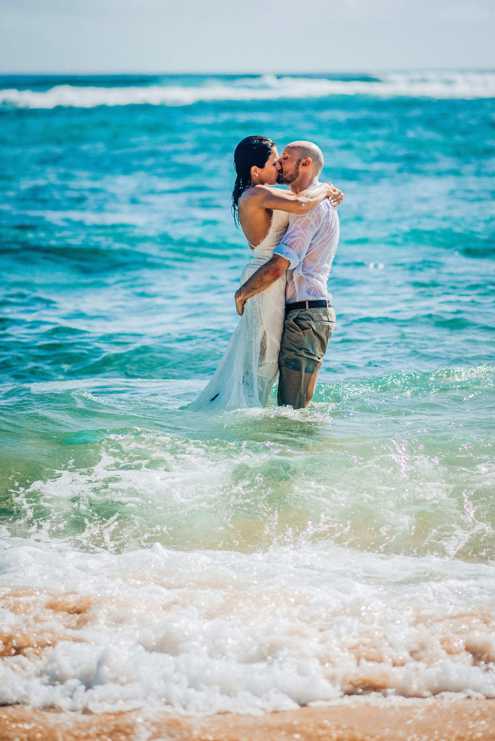couple embracing in the water