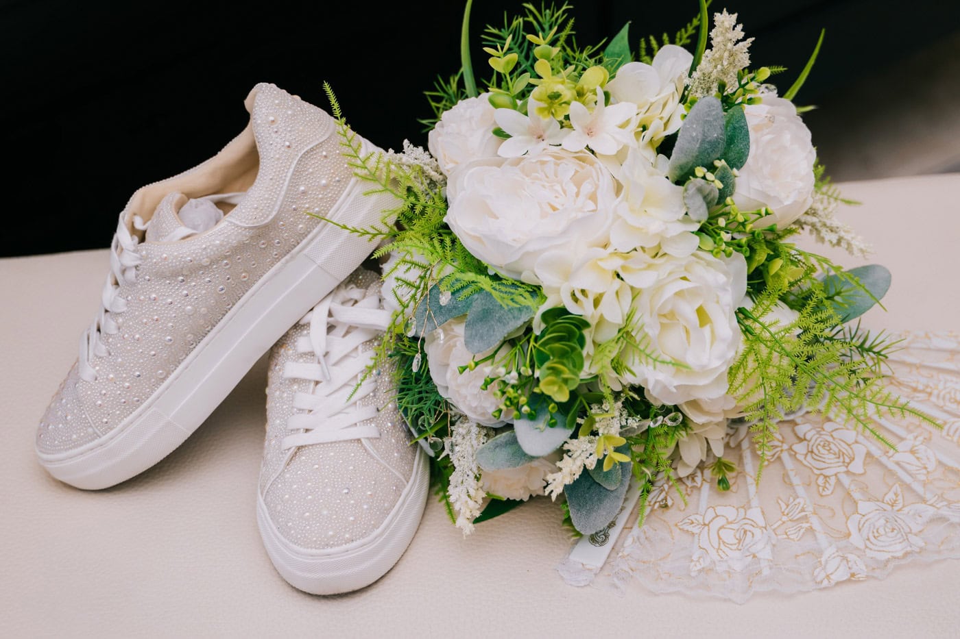 Erika sneakers and bouquet