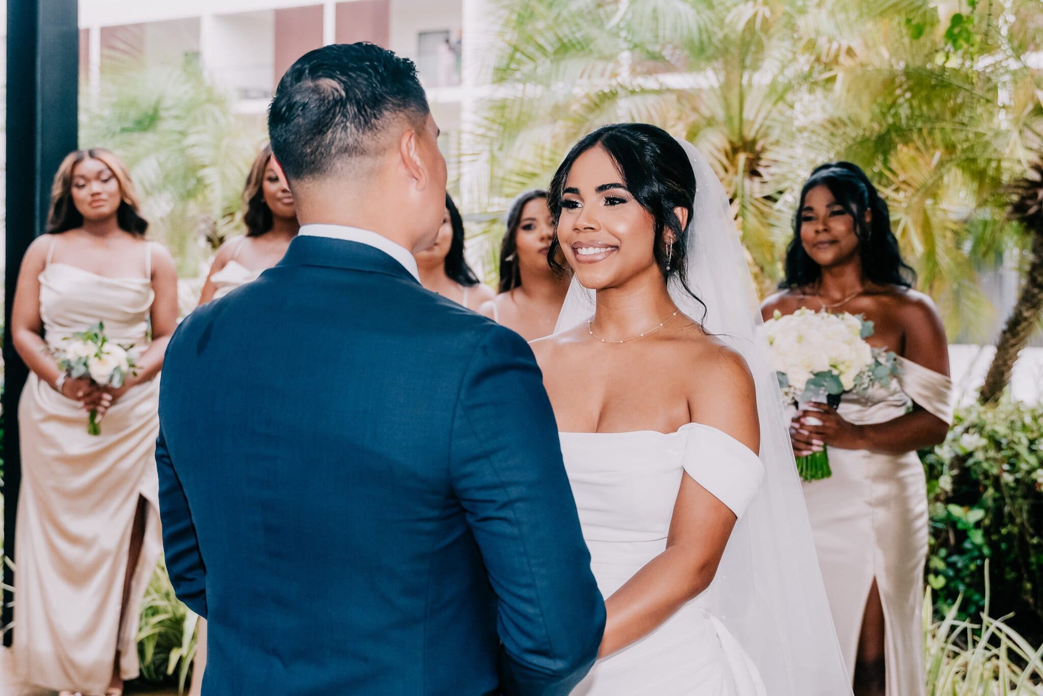 Groom seeing his bride during an emotional first look at a Punta Cana wedding