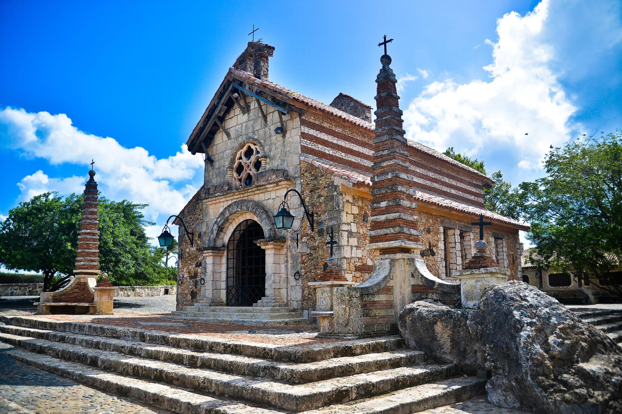 The stone church at Altos de Chavon, the colonial style village above the Chavon river at Casa de Campo, La Romana, Dominican Republic